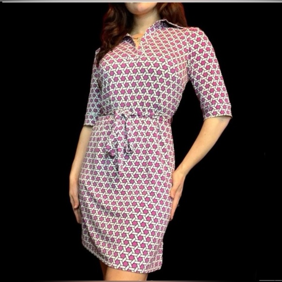 Laundry by Shelli Segal, Purple/White Geometric Print Dress, Collar, Sporty, US4 - Picture 7 of 11